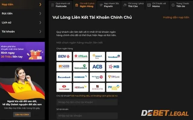 Chinh phục Báu Vật Ba Tư Debet săn hũ trúng 100% 3 Nạp tiền vào ví chơi Debet để đặt cược